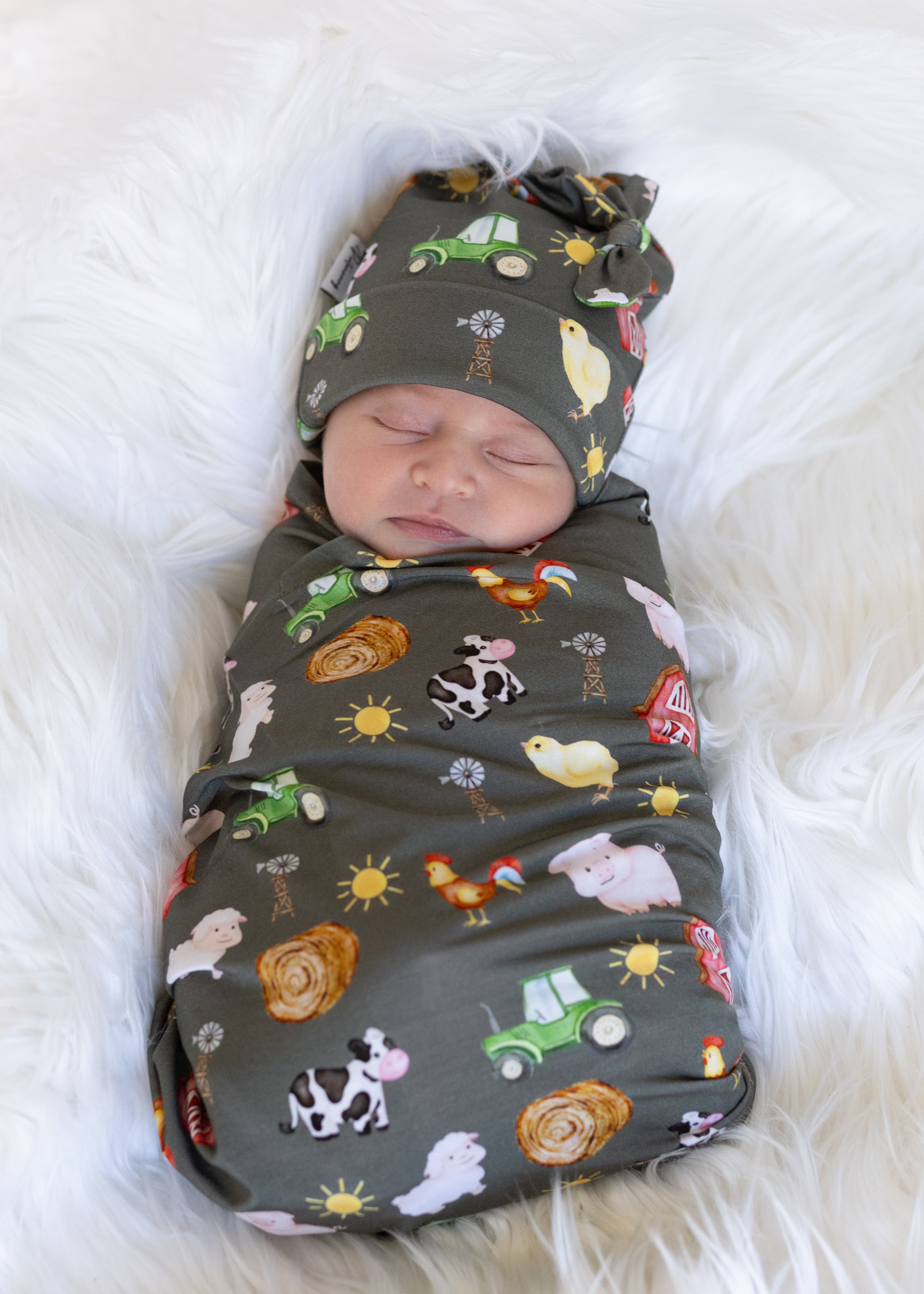 Farming Fun Swaddle and Hat Set