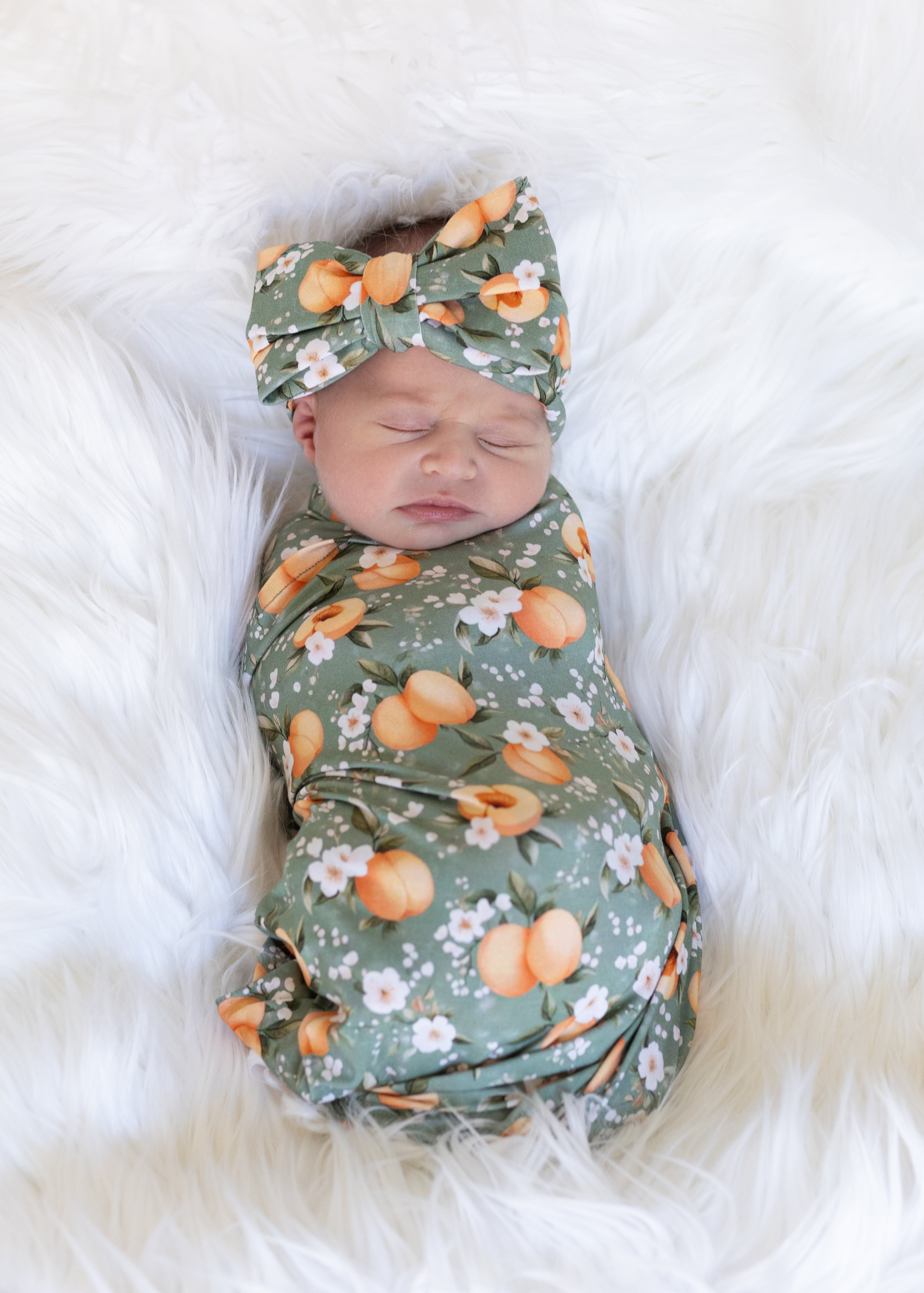 Just Peachy Swaddle and Bow Set