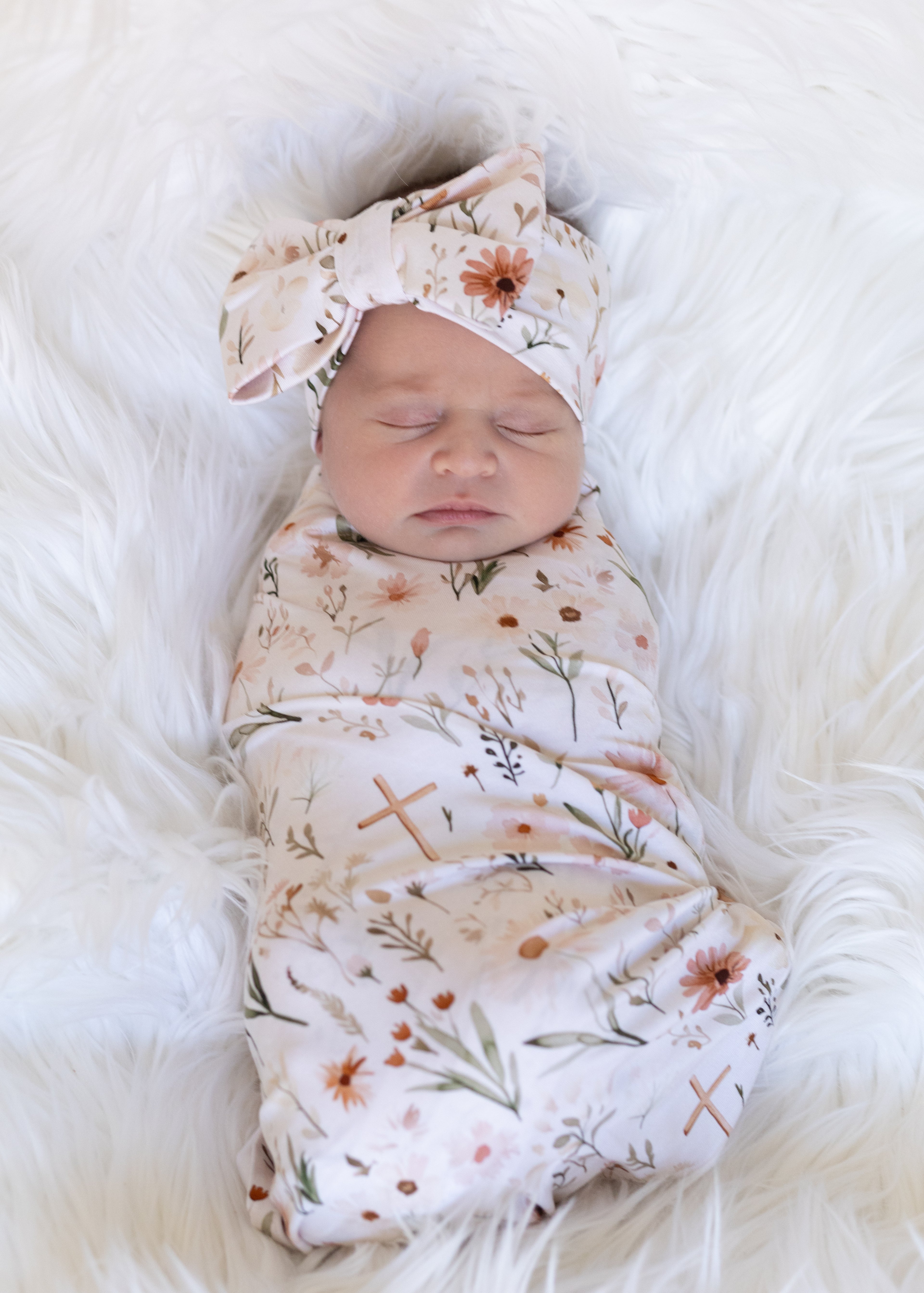 Cross and Flower Swaddle and Bow Set