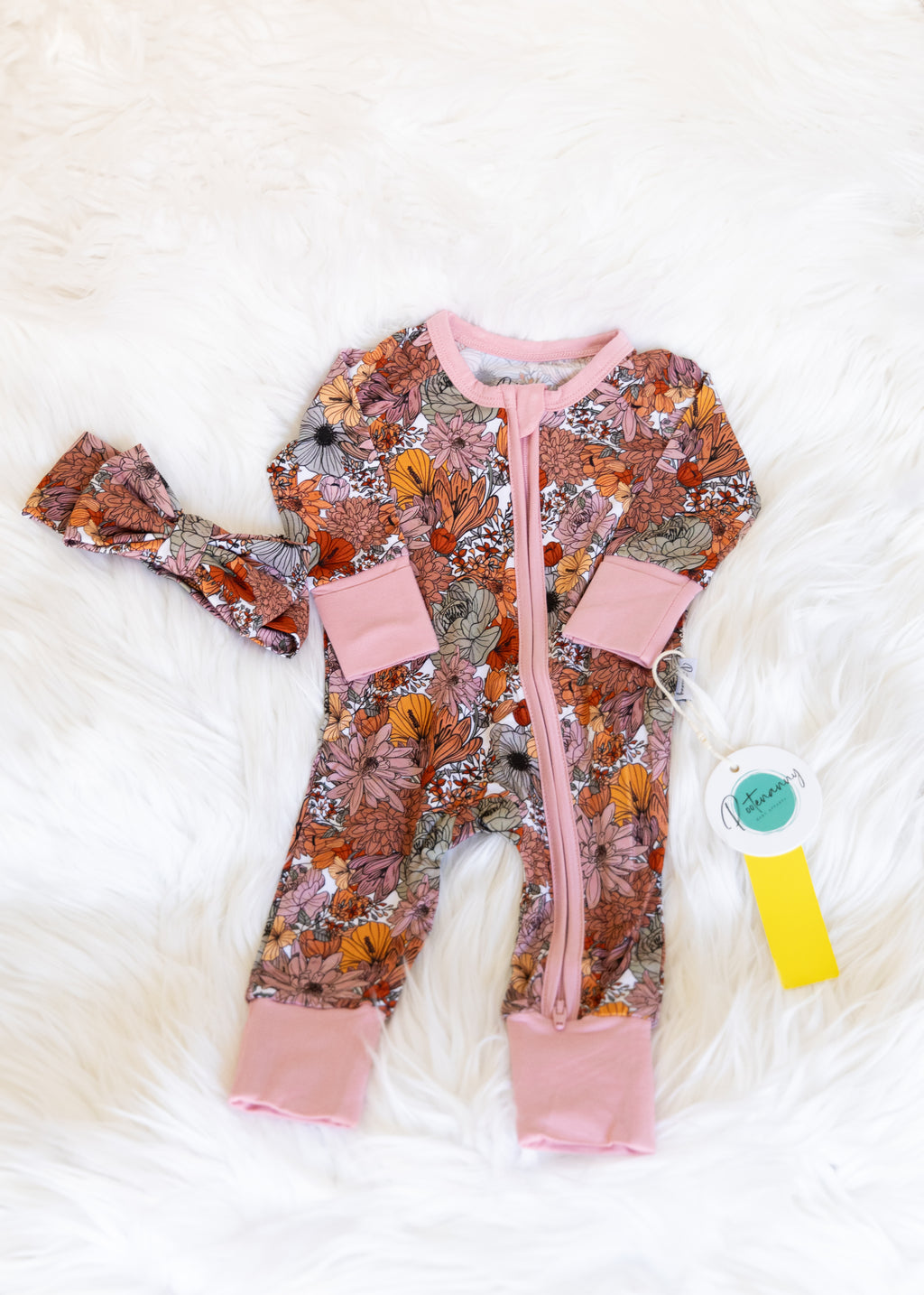 Fantastically Floral Zipper Pajama and Bow Set