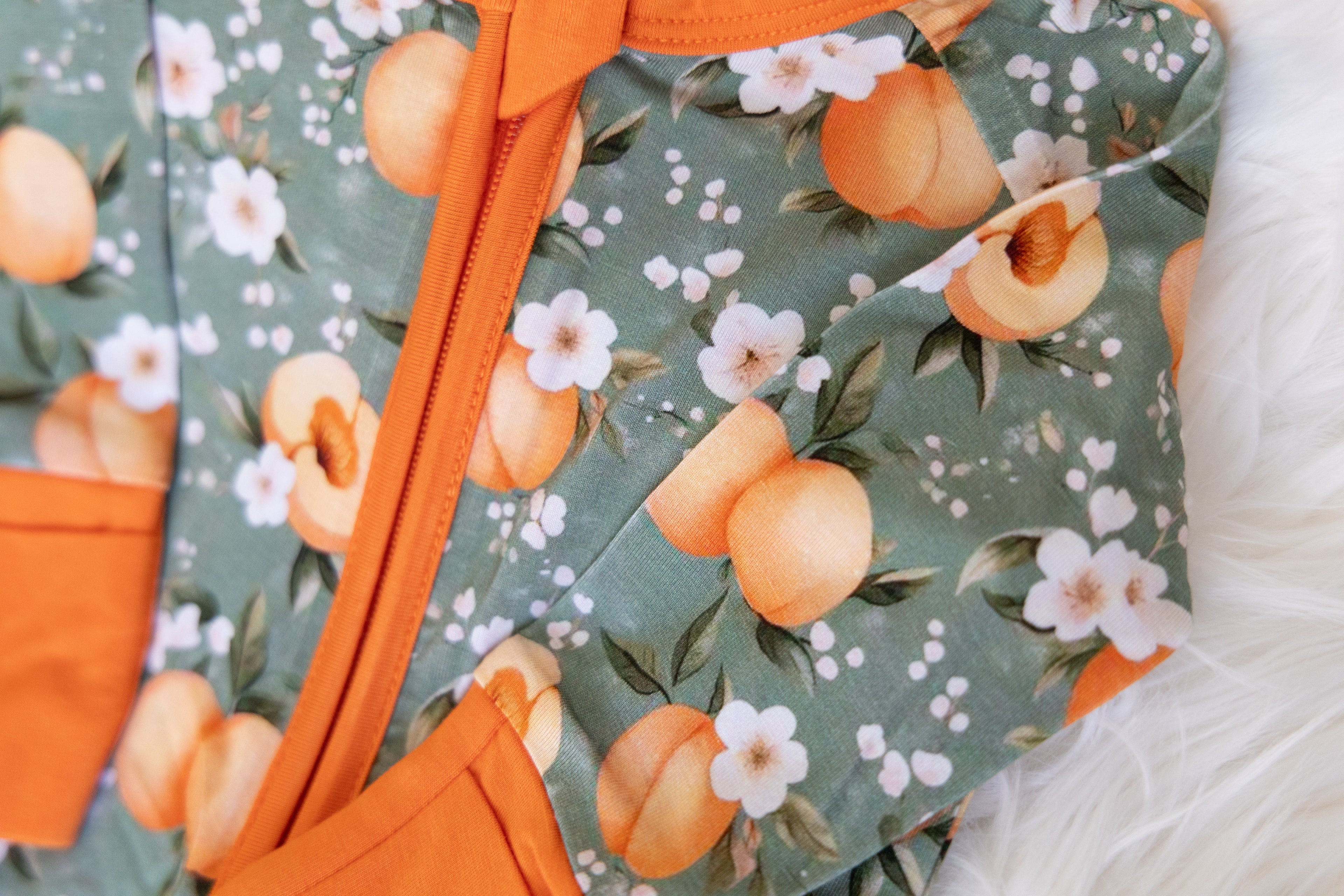 Just Peachy Zipper Pajama and Bow Set