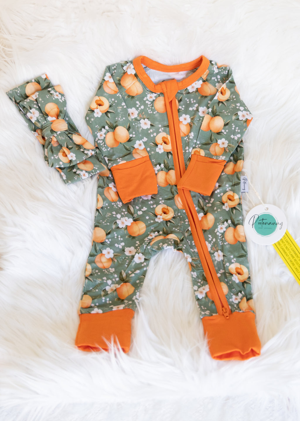 Just Peachy Zipper Pajama and Bow Set