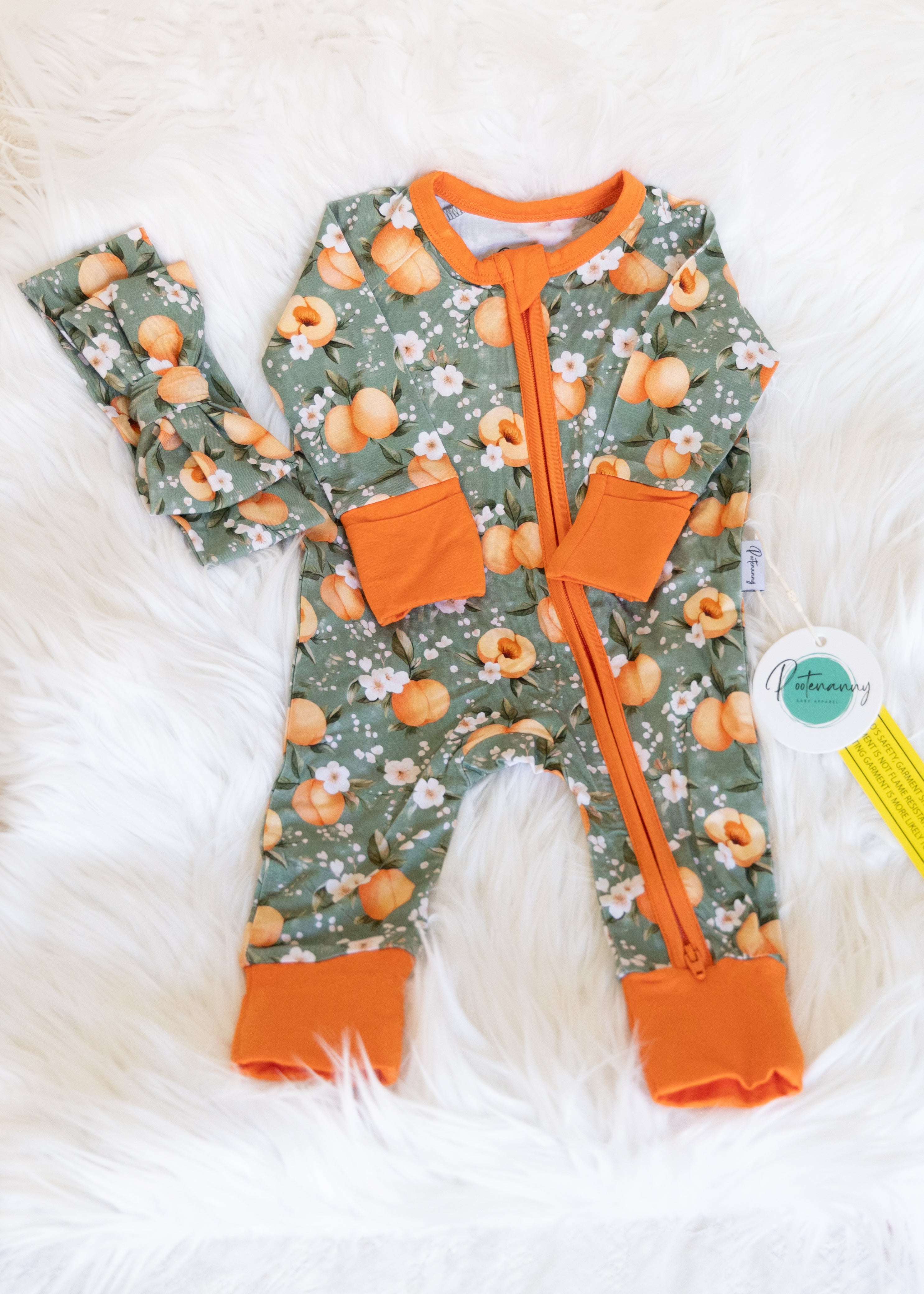 Just Peachy Zipper Pajama and Bow Set