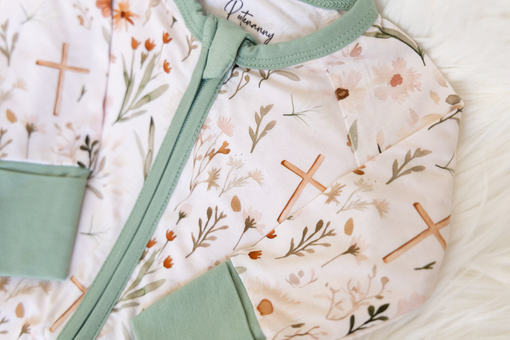 Cross and Flower Pajama and Bow Set
