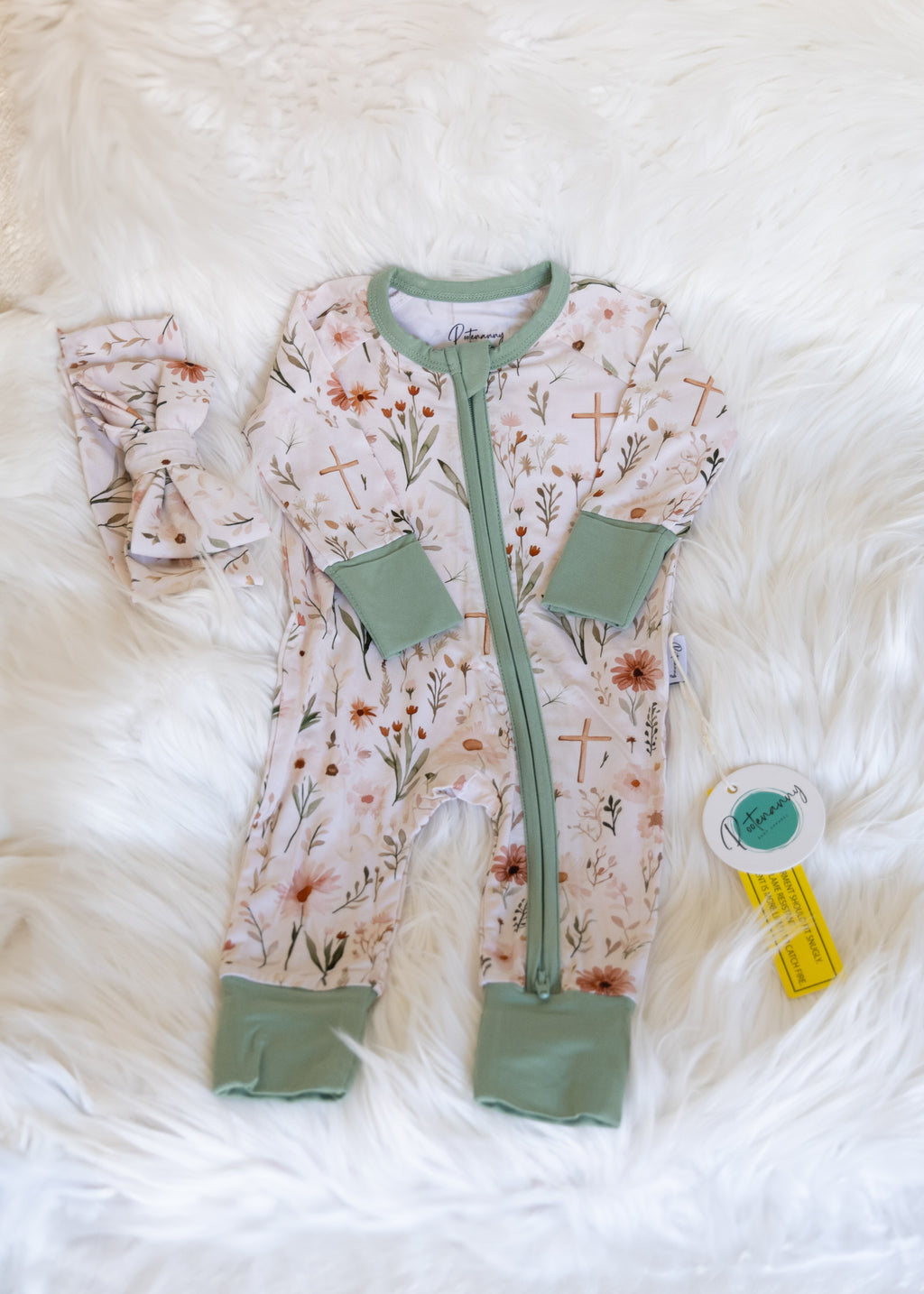 Cross and Flower Pajama and Bow Set
