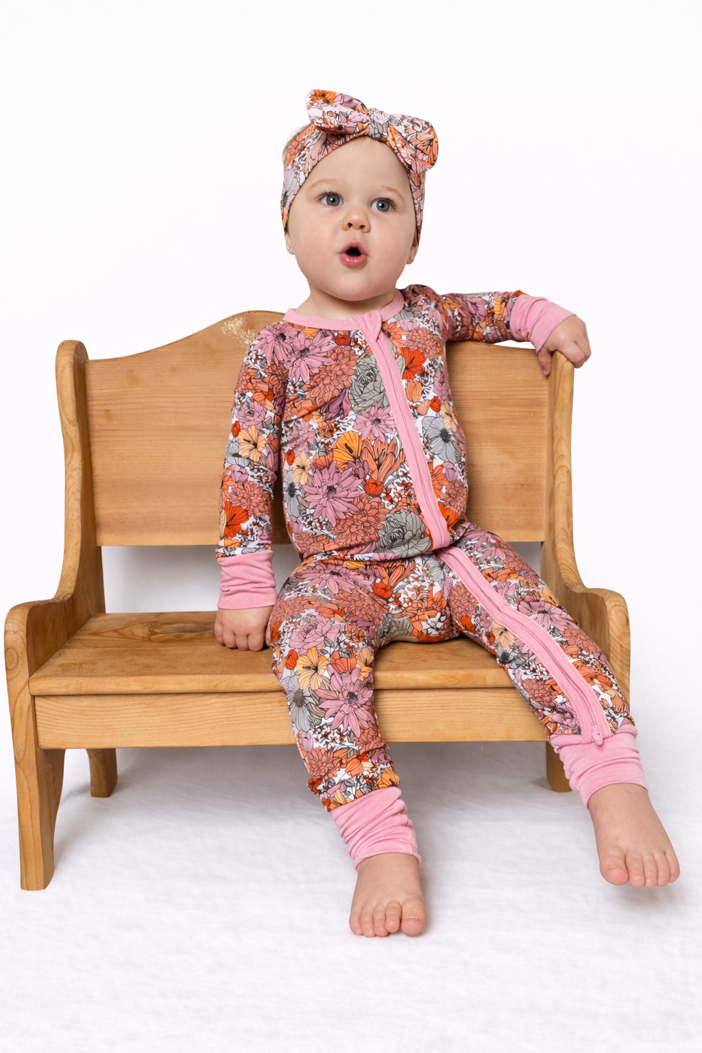 Fantastically Floral Zipper Pajama and Bow Set