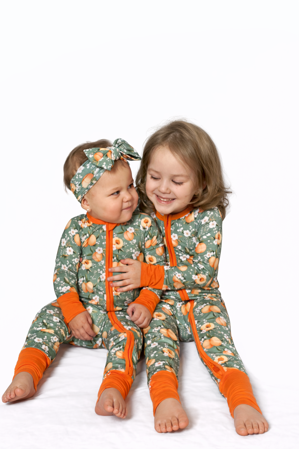 Just Peachy Zipper Pajama and Bow Set